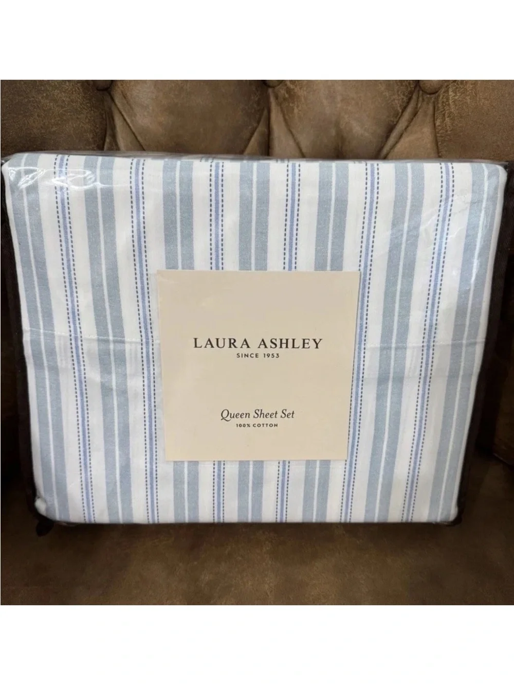 Laura Ashley Fern Blue Queen 300 Thread Count Cotton Sheet Set NWT